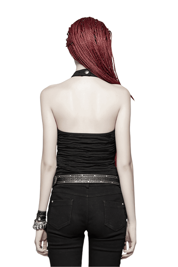 Crop Camisole with Chain Neck Detail in Black Halter